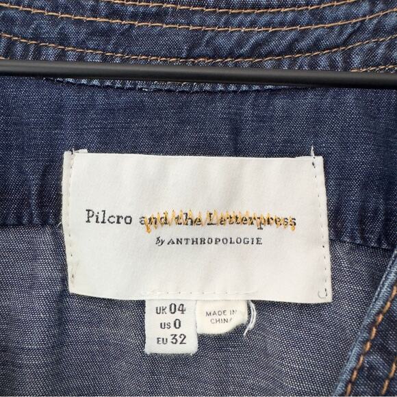 Pilcro and the Letterpress Denim Shorts Romper Wrap Tie Anthropologie Jean Blue - Picture 4 of 5